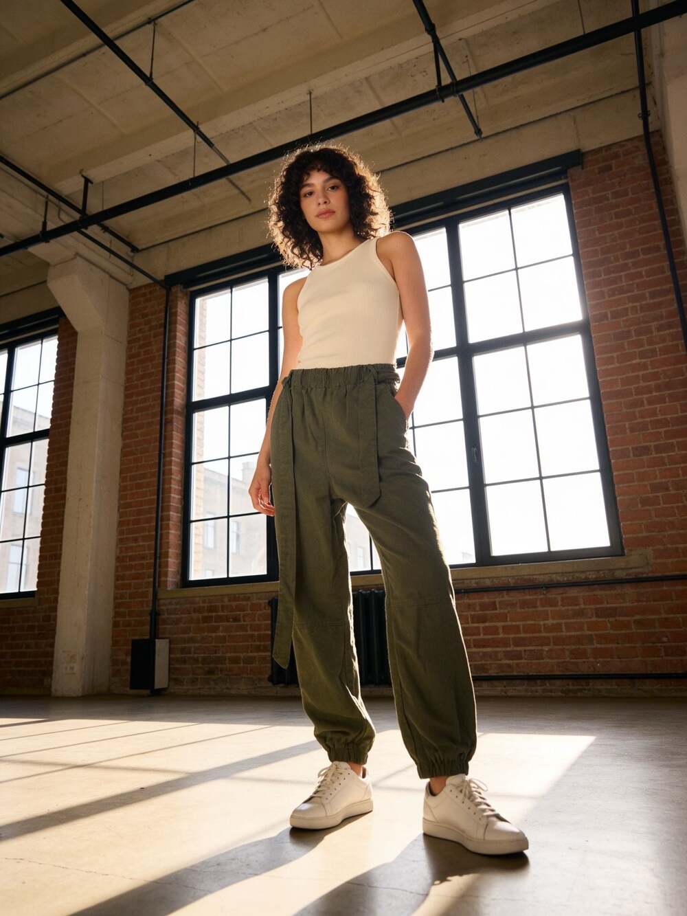 Blue Rain Utility Woven Pants with Tie Waist